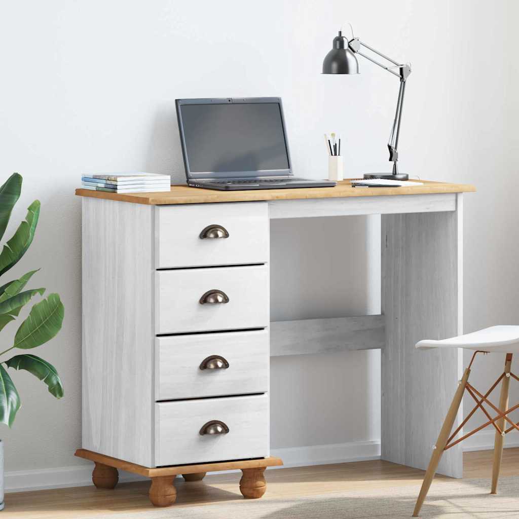 Desk with Drawer ASKIM White 95 x 40 x 75 cm Solid pine wood